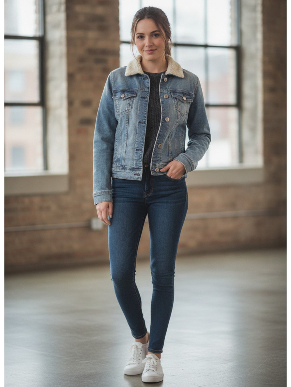 American Eagle Sherpa Collar Denim Jacket Medium